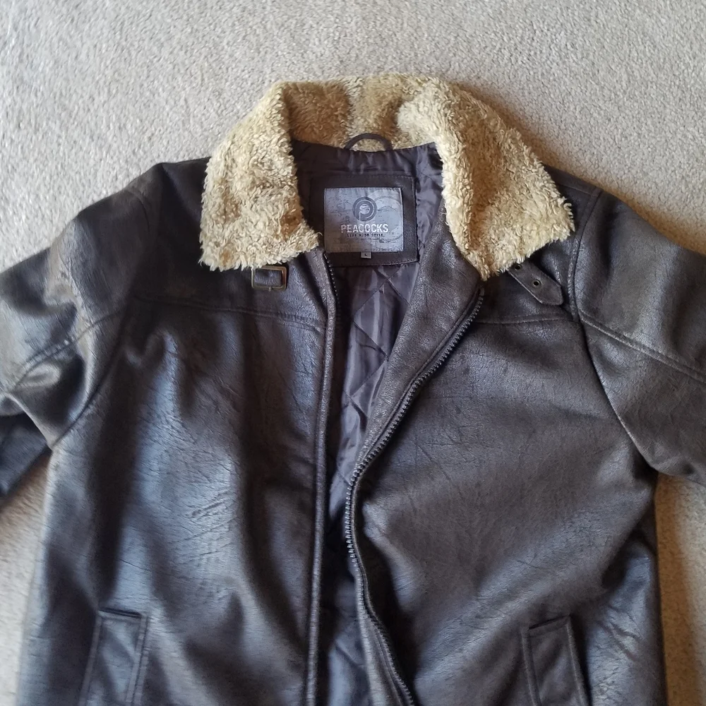 Dark Brown Faux Suede Sherpa Collar Jacket from England